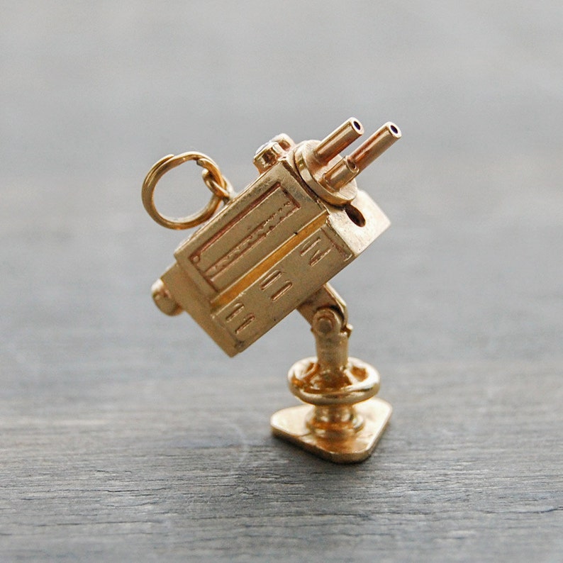 14k Gold Camera Charm Vintage Movie Camera Articulated Pendant 1950s