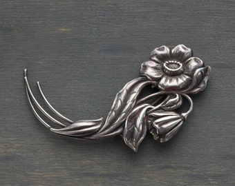Danecraft Sterling Flower Brooch Pin Vintage 1940's