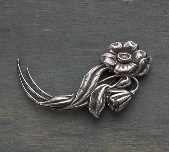 Danecraft Sterling Flower Brooch Pin Vintage 1940… - image 1