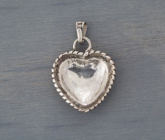 Vintage Silver Heart Marcasite Pendant - Large St… - image 2