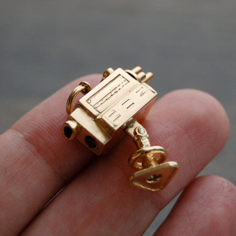 14k Gold Camera Charm Vintage Movie Camera Articulated Pendant 1950s
