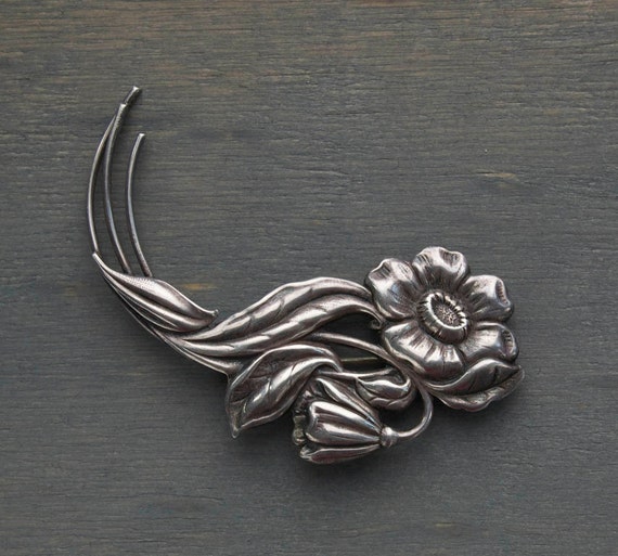 Danecraft Sterling Flower Brooch Pin Vintage 1940… - image 2