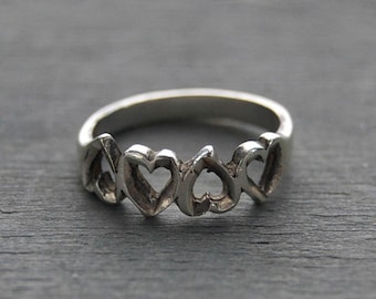 Vintage Sterling Silver Heart Ring- Cutout Heart Ring - Valentines Day Gift Wife Girlfriend