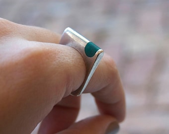 Vintage Kabana Square Sterling Malachite Inlay Ring