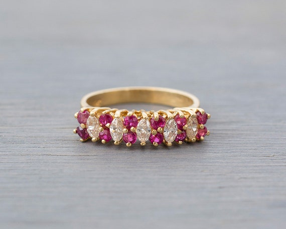 14k Yellow Gold Ruby Diamond Ring Vintage Ruby Diamond | Etsy