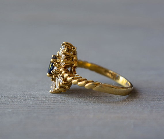 18k Yellow Gold Sapphire Diamond Ring - Vintage B… - image 4