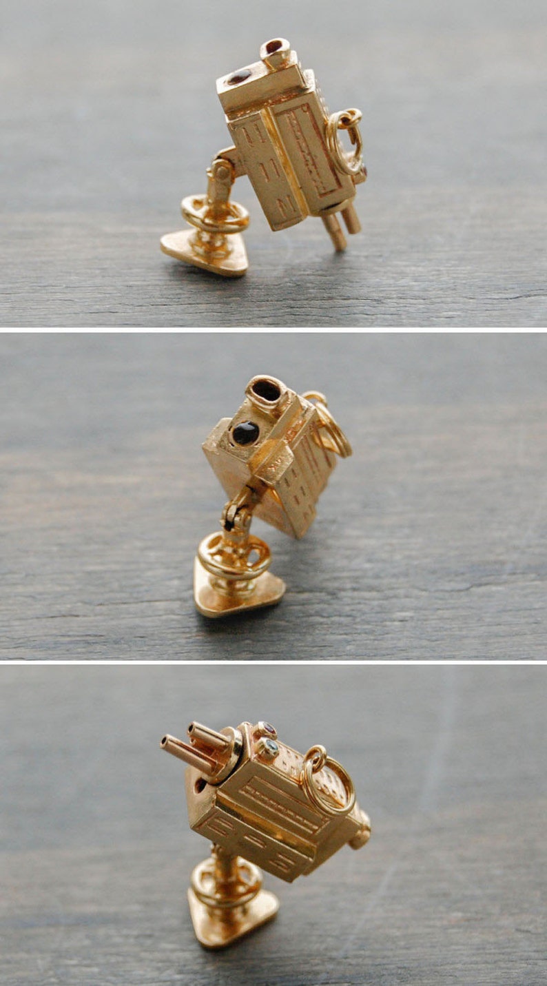 14k Gold Camera Charm Vintage Movie Camera Articulated Pendant 1950s