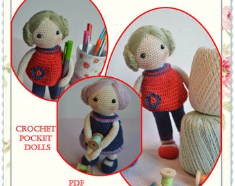 PATTERN  Miniature crochet doll pattern  " Two Dolls  in One  PATTERN "