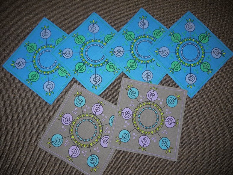 6 small table cloths RETRO Amazing pattern 50s Linen