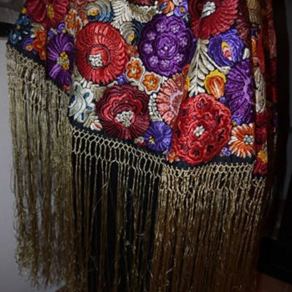 Hungarian - Folk Embroidery - Colorful - Floral - Fringed Table cloth - Matyo - Early Century - Handcraft