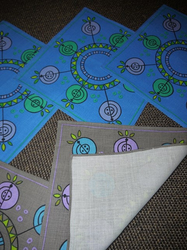 6 small table cloths RETRO Amazing pattern 50s Linen