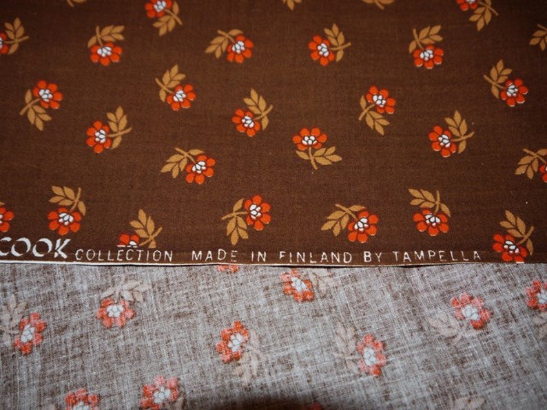 70s Finland Table Cloth Tampella Brown Orange Fabric COOK Collection RETRO