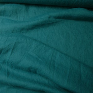 Tessuto di lino verde acqua scuro / Lino leggero / Tessuto di lino ammorbidito / Tessuto Scandinavo / Tessuto di lino lavato / Lino OEKO-TEX