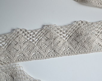 Natural gray linen lace / Linen ribbon lace / Linen lace trim / Scandinavian ribbon / Crochet lace trim / 2.75 inches wide