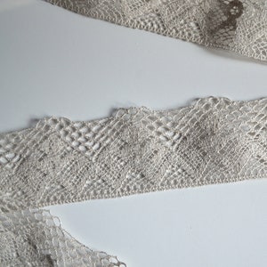 Natural gray linen lace / Linen ribbon lace / Linen lace trim / Scandinavian ribbon / Crochet lace trim / 2.75 inches wide
