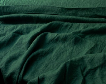 OEKO-TEX Emerald green linen fabric by the yard / Lightweight linen fabric / Soft linen fabric / Washed linen fabric / Natural linen fabric