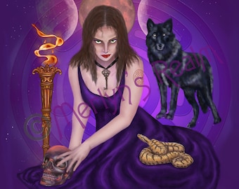Priestess of Hecate giclee print mounted on Baltic Birch wood