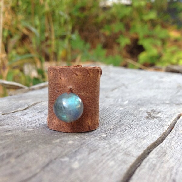 Labradorite leather dreadlock bead, stone dread accessory