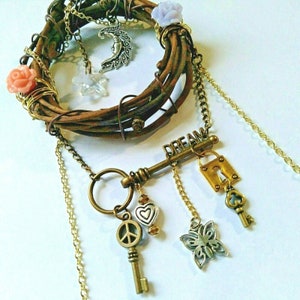 Boho Mini Wreath Car Charm: Moon, Star, Dream Key Rearview Mirror Decor
