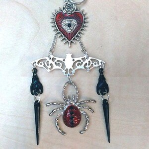 Gothic Rearview Mirror Charm: Bats, Spider, Eye Heart