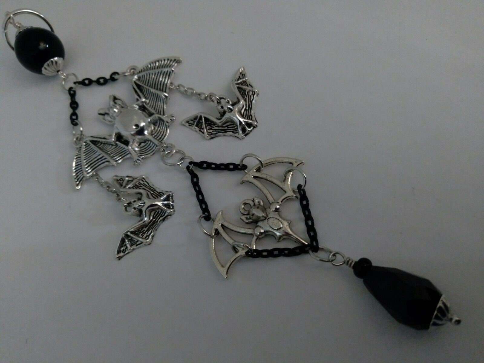 Bats Rearview Mirror Charm Antique Silver or Bronze Tone and Black Fo…