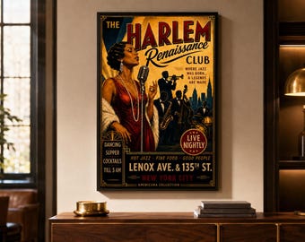 Harlem Renaissance Jazz Club Poster, Vintage Art Deco Wall Art, African American Music Print, New York Jazz Decor