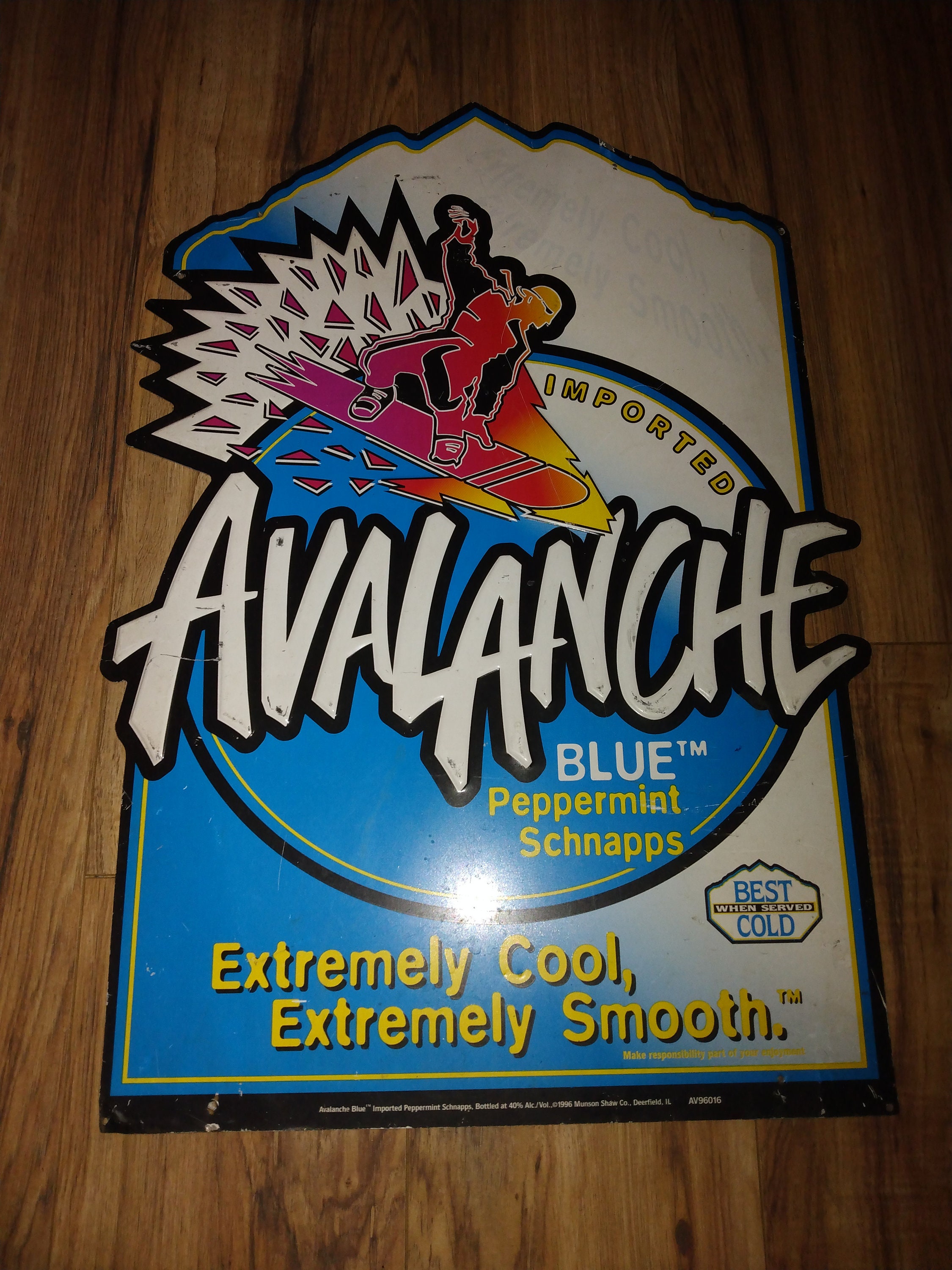 Vintage 1996 Avalanche Blue Peppermint Schnapps Embossed Metal