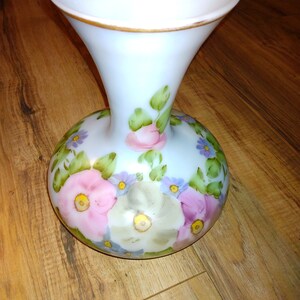 Vintage Floral Milk Glass Vase - Gold Trim Decor