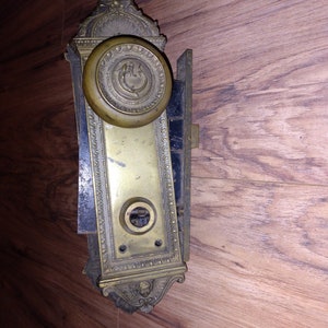 Antique Sargent Victorian Door Knob Lock Set: Fish & Cherub Design