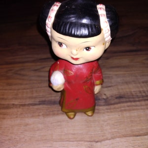 Cute vintage Asian girl Japanese bobblehead doll