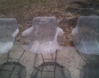 Lot of 3 vintage Russell Woodard Sculptura mesh patio chairs (shipping may be more depending on distance)