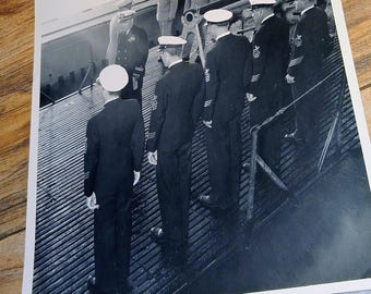 8 x 10 1950s era US Navy Officers on deck of ship photo