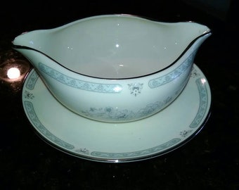 Vintage Gorham Fine China Peonies Gravy Boat Bowl Silver Trim