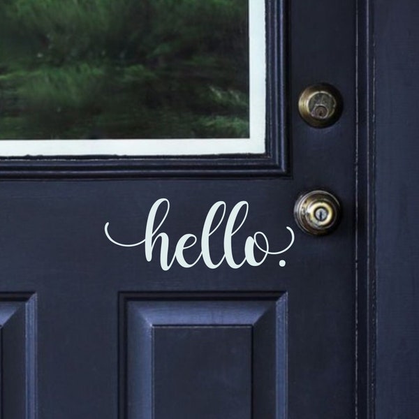 Hello decal front door greeting - hello vinyl sticker letters - welcome entry door decor - stylish house door vinyl quote - hello porch sign