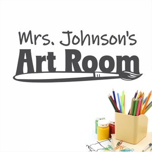 Personalized art room decal, teacher&#39;s name classroom vinyl decal, art class wall decor, school art room door decal vinyl graphic letters
