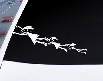 funny stick figure family decal, mom daughter son decal, unique stick family sticker, single mother car window humor, car decal for girl