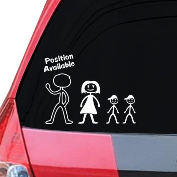 Single mom stick figure decal, husband position available car vinyl humor, single mother with 2 boys sticker, funny single girl window decal