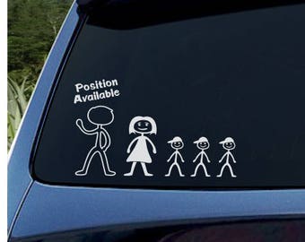 Single mom stick figure decal, husband position available car vinyl humor, single mother with 3 boys sticker, funny single girl window decal