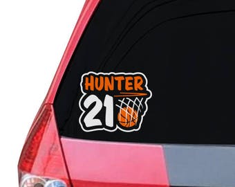 basketball decal with childs name and number, basketball window sticker, custom kids sports vinyl decal, high school basketball car vinyl