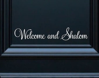 Welcome and Shalom decal, Jewish vinyl sticker quote, Hebrew family door greeting farewell, word of God Orthodox church decor decal