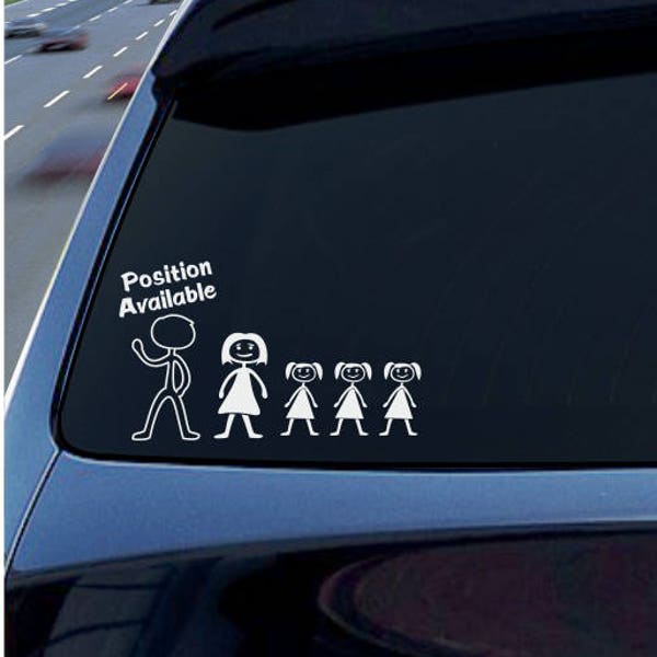 Single mom stick figure decal, husband position available car vinyl humor, single mother and 3 girls sticker, funny single girl window decal