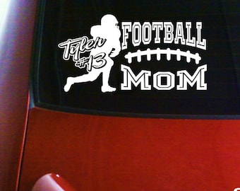 football decal, high school football sports decal, football mom car vinyl, custom player with childs name and number window vinyl sticker