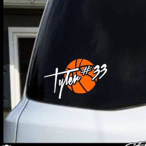 basketball decal, sports decal, car vinyls, window vinyl decal/sticker/graphic basketball decal with childs name and number computer cut image 1