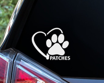 Custom dog paw print and heart decal, personalized paw print sticker, puppy car window vinyl decal, cute pet name sticker, i love my furbaby