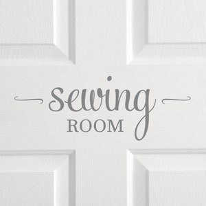 Sewing room door decal, embroidery vinyl decal, stylish needlework decal, sewing studio door label decor, sewing craft room sticker sign