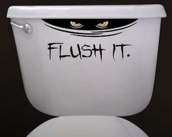 toilet decal, creepy Halloween decal, please flush bathroom humor, scary eyes sticker Halloween party decoration, toilet seat man cave decor