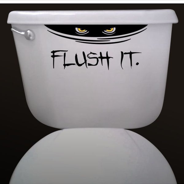 toilet decal, creepy Halloween decal, please flush bathroom humor, scary eyes sticker Halloween party decoration, toilet seat man cave decor