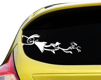 funny stick figure family decal, single mom son dog stick figure window decal, unique stick family car sticker, decal humor, vehicle graphic