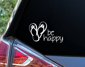 Be happy flip flop decal, life is better in flip flops sticker, the beach is my happy place car vinyl decal, love my sandals window graphic