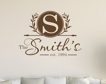 Family name decal, personalized family wall decal, living room decor, family sticker monogram, new homeowner decor, first housewarming gift